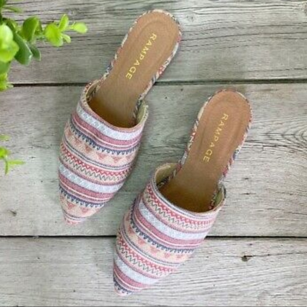 Rampage Charliee Aztec pointed toe mules